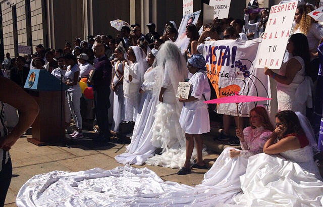 Supporters and survivors gather at the Bride’s March first check point in the Bronx at the courthouse on 161st Street.